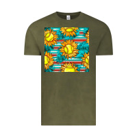 Vintage Olive softball sunflowers with serape seamless pattern Vintage Tee - BundleAndBundleShop