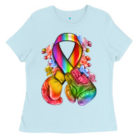 Baby Blue all color ribbon with boxing gloves Ladies Tee - NancyCooperArtShop