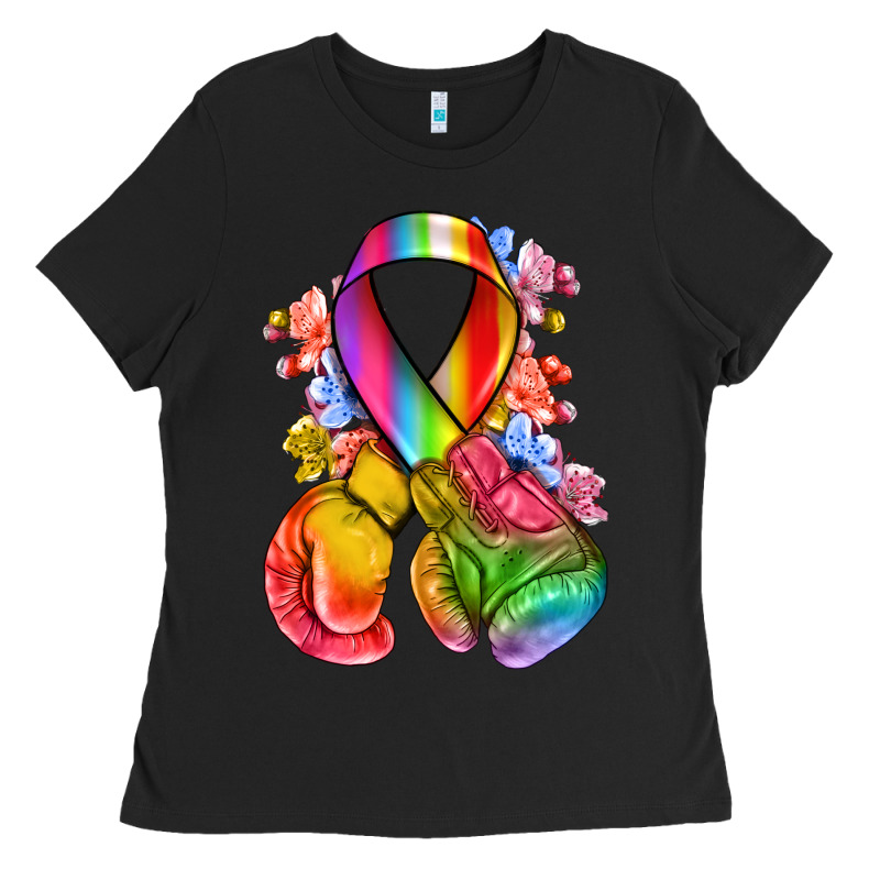 All Color Ribbon With Boxing Gloves Ladies Tee by NancyCooperArtShop | Teevron