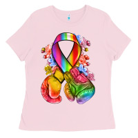 Bubblegum Pink all color ribbon with boxing gloves Ladies Tee - NancyCooperArtShop