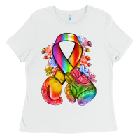 White all color ribbon with boxing gloves Ladies Tee - NancyCooperArtShop