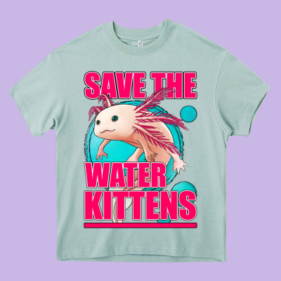 Save The Water Kittens Axolotl Heavy Core Tee Designed By Jasminsmagicworld
