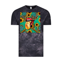 Cloud Black softball lips sunflowers and gemstones seamless pattern Vintage Tee - BundleAndBundleShop