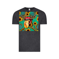 Vintage Black softball lips sunflowers and gemstones seamless pattern Vintage Tee - BundleAndBundleShop