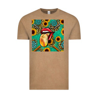 Vintage Coffee softball lips sunflowers and gemstones seamless pattern Vintage Tee - BundleAndBundleShop
