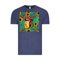 Vintage Denim softball lips sunflowers and gemstones seamless pattern Vintage Tee - BundleAndBundleShop