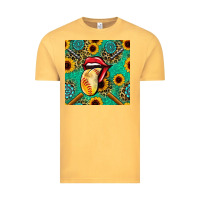 Vintage Mustard softball lips sunflowers and gemstones seamless pattern Vintage Tee - BundleAndBundleShop