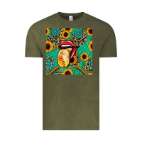 Vintage Olive softball lips sunflowers and gemstones seamless pattern Vintage Tee - BundleAndBundleShop