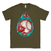 Army Green baseball and western roses teardrop  7 Classic Tee - BundleAndBundleShop