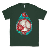 Sports Green baseball and western roses teardrop  7 Classic Tee - BundleAndBundleShop