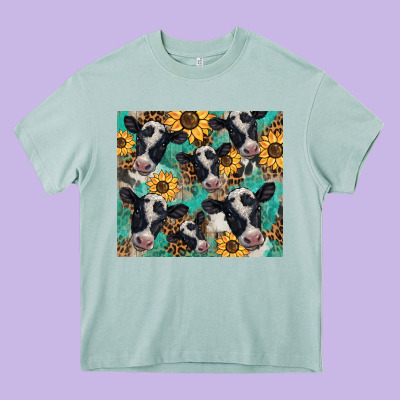 Western Leopard Sunflower Black And White  Cow Heavy Core Tee Designed By Barkaloodesign
