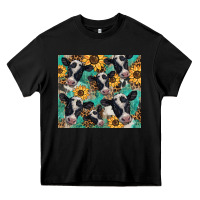 Black western leopard sunflower black and white  cow Heavy Core Tee - BarkalooDesign