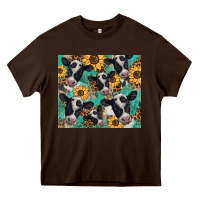 Chocolate Brown western leopard sunflower black and white  cow Heavy Core Tee - BarkalooDesign