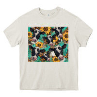 Cream western leopard sunflower black and white  cow Heavy Core Tee - BarkalooDesign