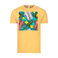 Vintage Mustard softball uniform glove and bat with field seamless pattern Vintage Tee - BundleAndBundleShop