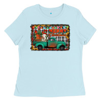 Baby Blue merry christmas farm truck Ladies Tee - Jasminsmagicworld