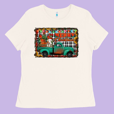 Merry Christmas Farm Truck Ladies Tee Designed By Jasminsmagicworld