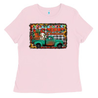 Bubblegum Pink merry christmas farm truck Ladies Tee - Jasminsmagicworld