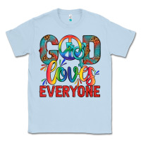 Dusty Blue Lgbtq God Loves Everyone With Unicorn Classic Tee - BundleAndBundleShop