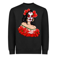 Black Mexicana Skull Girl with Roses Heavyweight Sweatshirt - texasbilliewilder