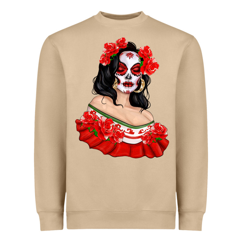 Mexicana Skull Girl With Roses Heavyweight Sweatshirt by texasbilliewilder | Teevron