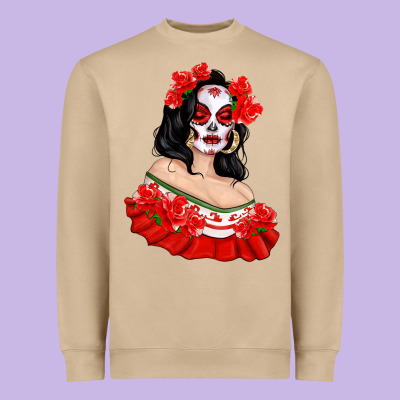 Mexicana Skull Girl With Roses Heavyweight Sweatshirt Designed By Texasbilliewilder