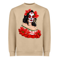Mushroom Mexicana Skull Girl with Roses Heavyweight Sweatshirt - texasbilliewilder