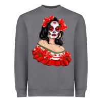 Storm Mexicana Skull Girl with Roses Heavyweight Sweatshirt - texasbilliewilder