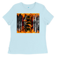 Baby Blue Western Firefighter Dad Ladies Tee - LillyAllenDesigns