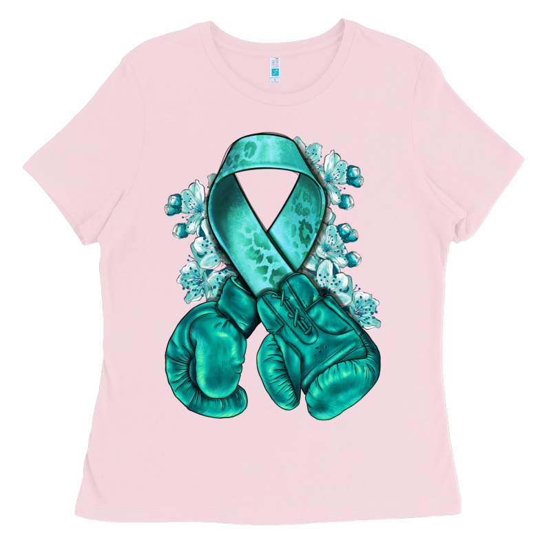 Teal Ribbon With Boxing Gloves Ladies Tee by NancyCooperArtShop | Teevron