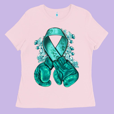 Teal Ribbon With Boxing Gloves Ladies Tee Designed By Nancycooperartshop
