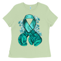 Matcha teal ribbon with boxing gloves Ladies Tee - NancyCooperArtShop