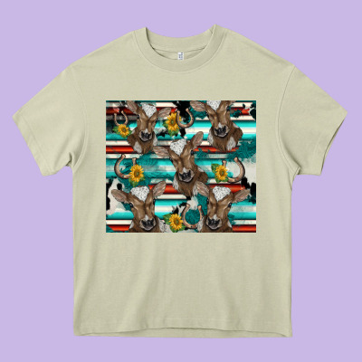 Western Horseshoe Sunflower Brown Cow Heavy Core Tee Designed By Barkaloodesign