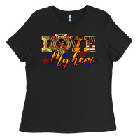 Black Love My Hero Firefighter Ladies Tee - LillyAllenDesigns