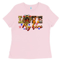 Bubblegum Pink Love My Hero Firefighter Ladies Tee - LillyAllenDesigns