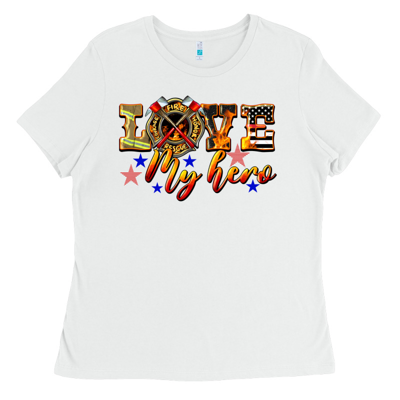 Love My Hero Firefighter Ladies Tee by LillyAllenDesigns | Teevron