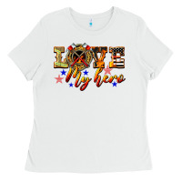 White Love My Hero Firefighter Ladies Tee - LillyAllenDesigns