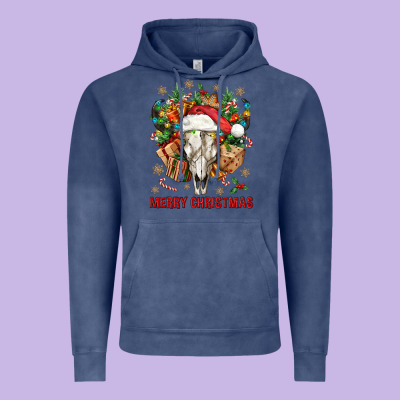 Merry Christmas With Bull Skull Vintage Hoodie Designed By Bundleandbundleshop