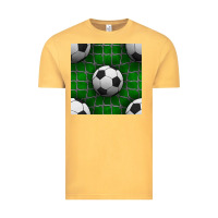 Vintage Mustard soccer ball with goal nets seamless pattern Vintage Tee - BundleAndBundleShop