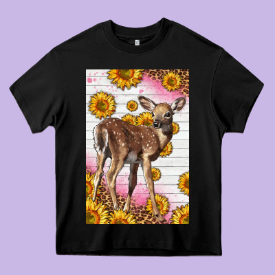 Western Cute Baby Deer Fawn Heavy Core Tee Designed By Lillyallendesigns