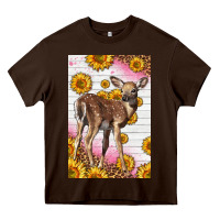 Chocolate Brown Western Cute Baby Deer Fawn Heavy Core Tee - LillyAllenDesigns
