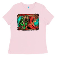 Bubblegum Pink country boots Christmas Ladies Tee - Jasminsmagicworld