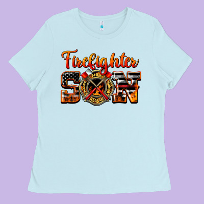 American Flag Firefighter Son Ladies Tee Designed By Lillyallendesigns