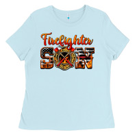 Baby Blue American Flag Firefighter Son Ladies Tee - LillyAllenDesigns