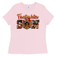 Bubblegum Pink American Flag Firefighter Son Ladies Tee - LillyAllenDesigns