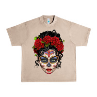 French Oak mexican sugar skull messy bun woman Urban Heavy Tee - LillyAllenDesigns