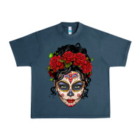 Midnight Navy mexican sugar skull messy bun woman Urban Heavy Tee - LillyAllenDesigns