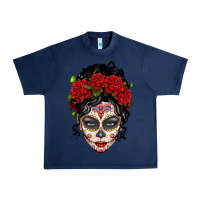 Navy mexican sugar skull messy bun woman Urban Heavy Tee - LillyAllenDesigns