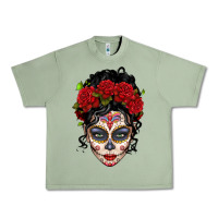 Oil Green mexican sugar skull messy bun woman Urban Heavy Tee - LillyAllenDesigns