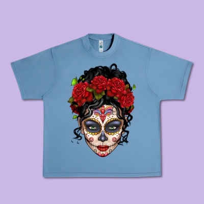 Mexican Sugar Skull Messy Bun Woman Urban Heavy Tee Designed By Lillyallendesigns